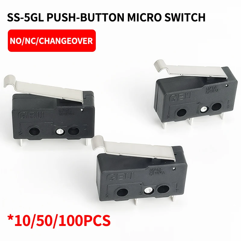 10/50/100 pces SS-5Gl no/nc/micro interruptor subminiatura de comutação, micro interruptor de limite de 3 terminais pré-fiado de 2 terminais