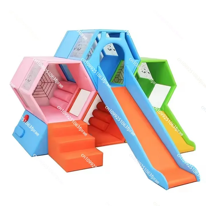 

Parent Child Climbing Physical Training Soft Play Honeycomb Combination Pink Big Slide Set Children FOR Kindergarten