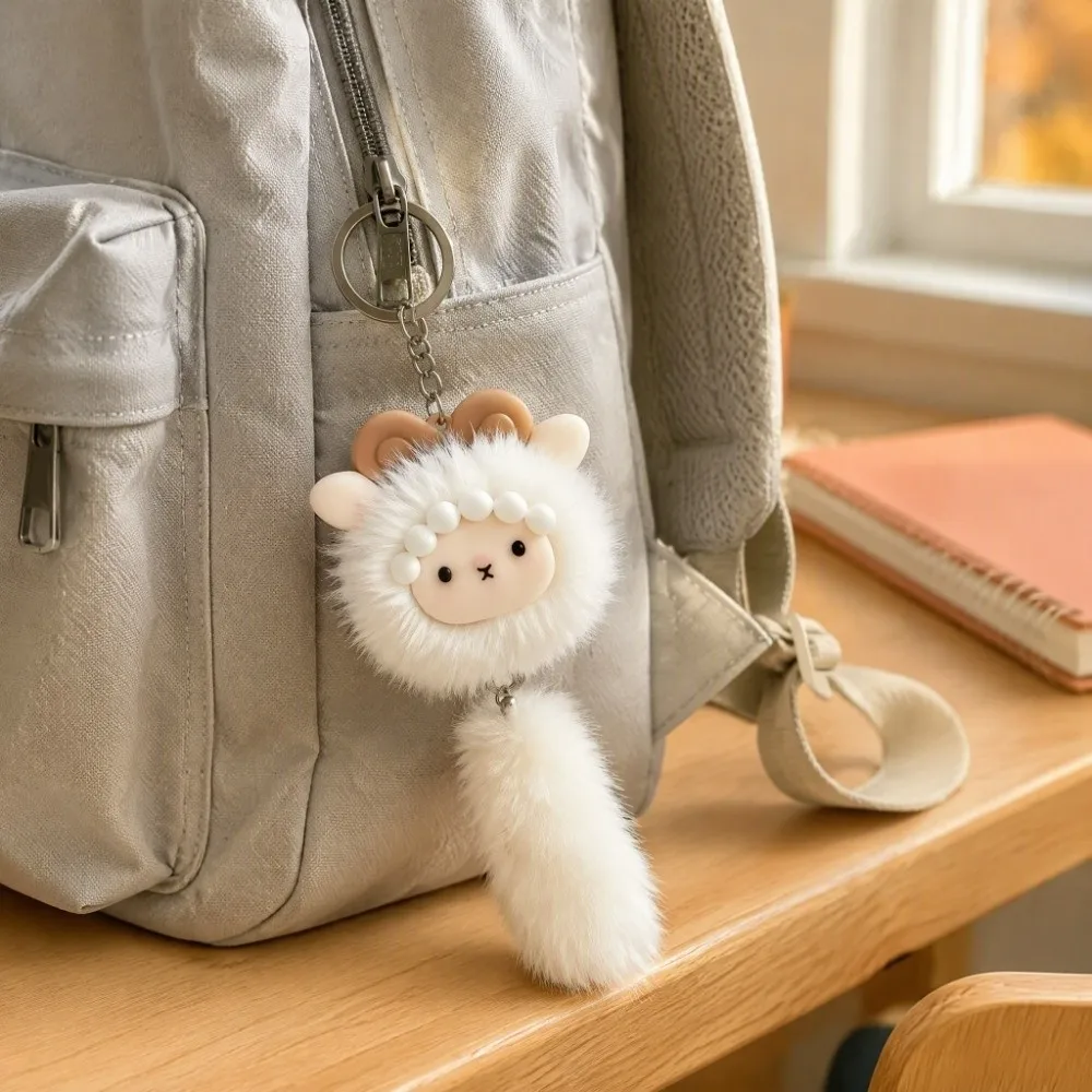 Fluffy Soft Long Tailed Sheep Keychain Cartoon Chinese Zodiac Plush Sheep Keychain Mini Goat Pendant Hanging Ornament