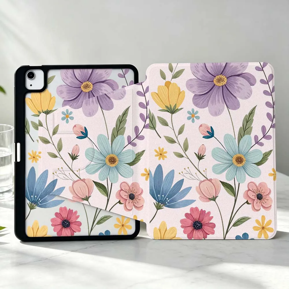 Fresh Flowers For iPad Pro Air mini 6 5 4 12th M5 M4 M3 M2 A16 A17Pro 360° Rotation Stylus Storage Tablet Case