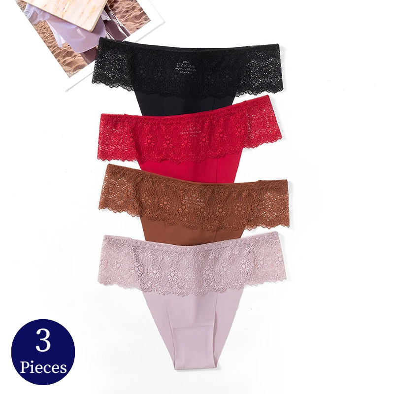 BZEL 3PCS/Set Women\'s Panties Exquisite Lace Woman Underwear Sexy Lingerie Fashion Hollow Out Bikini Soft Comfortable Underpants