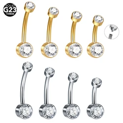 1/5PCS Titanium 14G Belly Button Rings Internally Thread Round CZ Bezel Navel Ring Piercings Ombligo Piercings Jewelry For Women