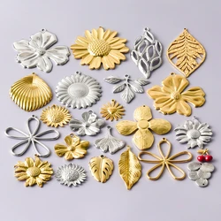 7Pcs 18k Gold-plated Boho Flower Tree Ginkgo Maple Leaf Pendant For Jewelry Making Tropical Palm Monstera Leaves Pendentif Bulk