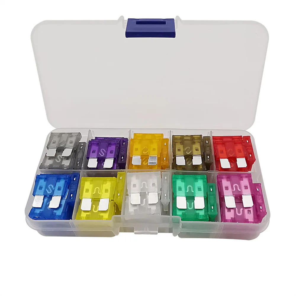 100Pcs Auto Blade Type Fuses 2A 3A 5A 7.5A 10A 15A 20A 25A 30A 35A Truck Car Fuse Assortment Set with Plastic Box