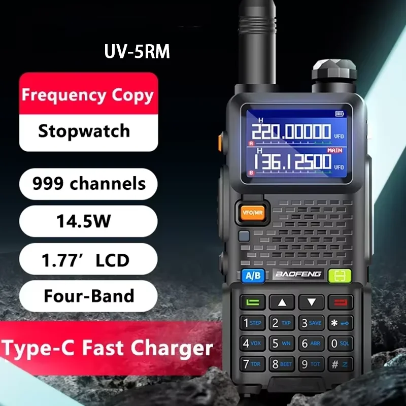 UV-5RM Baofeng Walkie Talkie 3800mAh Battery USB Type-C 14.5W Six Bands Wirless Copy Frequency 999 CH AM Ham Radio Update UV-5RH