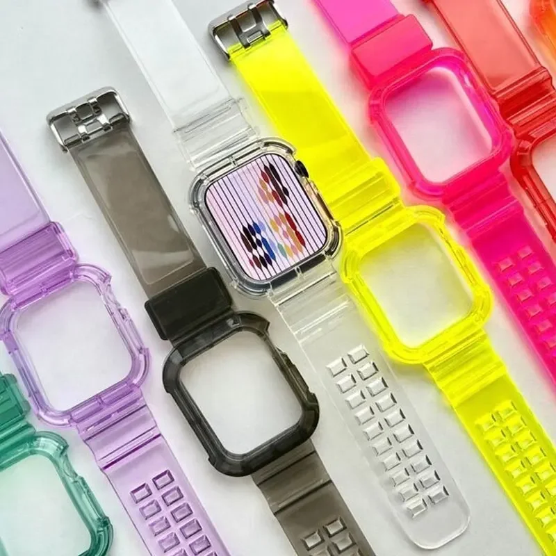 TPU Cover+Strap for Apple Watch Band 41mm 40mm 46mm 45mm 44m 42mm 49mm Clear Bracelets Shockproof iWatch 10 10 9 Ultra 8 7 6 5 4