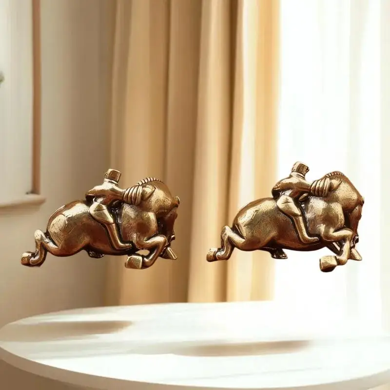 Brass Feng Shui Horse Miniature 2026 Year of Horse, 1Pcs Child Riding Office Home Desktop Decor Gift