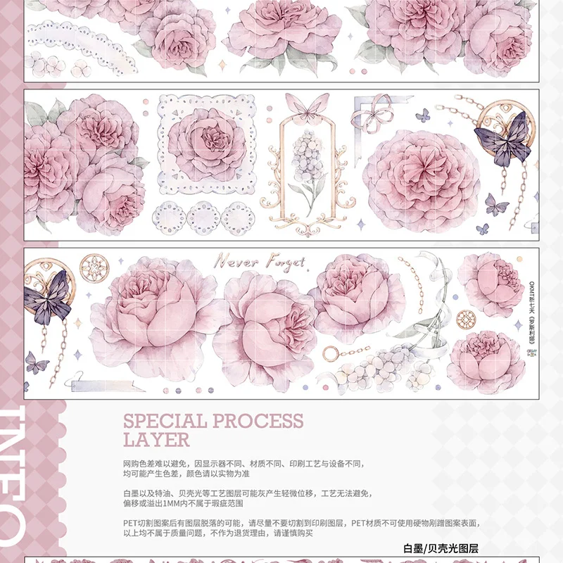 OKMT Card Stickers PET Journal Floral Tape Shell Gloss Process Roslina