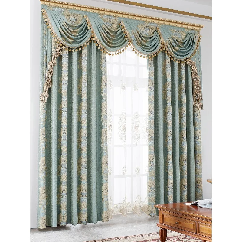 European-style large flower curtains, living room, luxury atmosphere, French villa, American bedroom, blackout, new curtain head