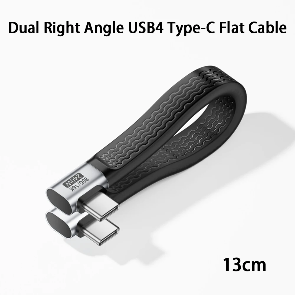 Dual Right Angle USB4 Type‑C Flat Cable 80Gbps High‑Speed Data 240W PD Charging 8K Video Cord for Thunderbolt4 Docking Station