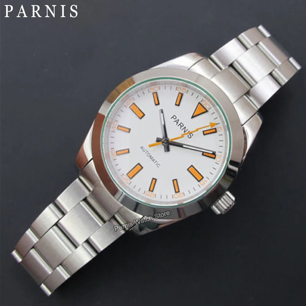 Parnis 40mm Sapphire Crystal Automatic Movement Men's Casual Watch Orange Number