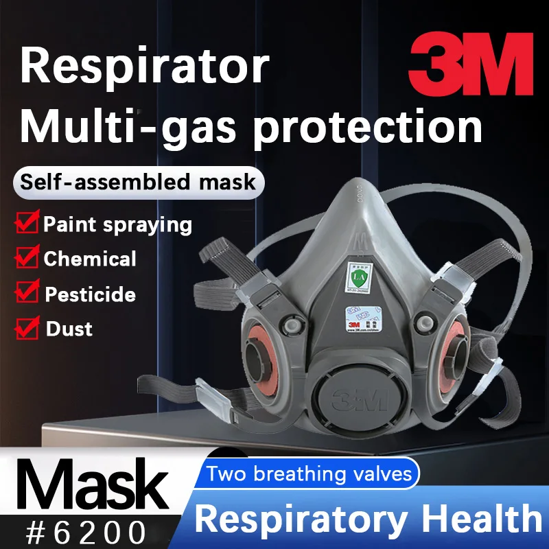 3M 6200 Gas Mask Spray Paint Dust Filter Box Chemical Mask Organic Gas Protection Industrial Filter Cotton Mask.