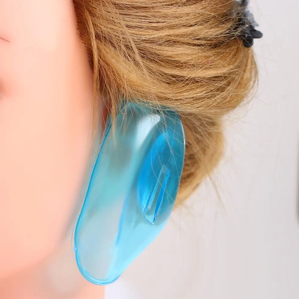 1 زوج/2 قطعة أداة تصفيف الحماية من السيليكون الشفاف الأزرق اللون حامي الضوضاء غطاء الأذن صبغ الشعر درع صالون الملحقات