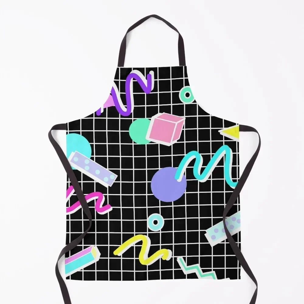 

80s Retro Party Grid Design (Black BG) Apron Home Utensils cleanings Kitchen And Household Goods Apron