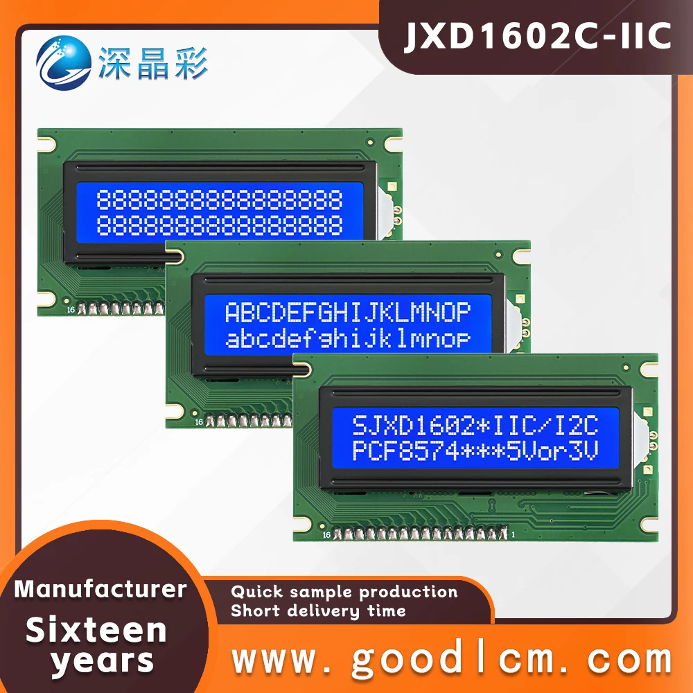 Reliable Quality Small size IIC/I2C character LCM display module JXD1602C STN Blue Negative LCD1602 LCD dot matrix screen