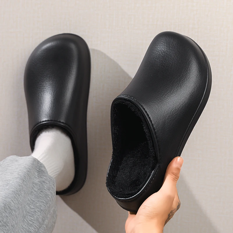 

Зимние мужские хлопковые тапочки, уличная теплая обувь, мужские удобные домашние непромокаемые плюшевые теплые тапочки для дома, спальни, большой размер