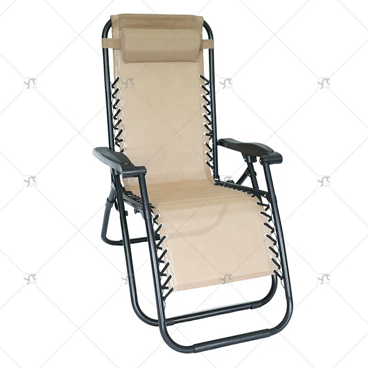 Outdoor Portable Garden Chaise Sun Lounger Beach Chair Furniture Adjustable Zero Gravity Folding Recliner Chair with Pillowpromo