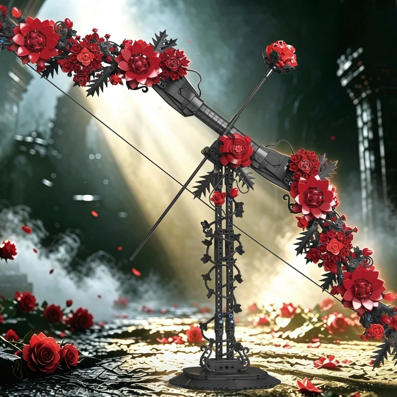 1328-Piece red flower Bow and Arrow Building Block Model with Display Stand, Romantic Rose Decoration Adult DIY Assembly Kit, Pe - view 2