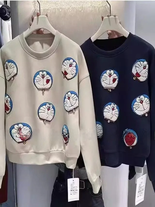 เสื้อสเวตเตอร์ไซส์ใหญ่พิเศษ 300 ปอนด์ ปักลายหนัก สำหรับฤดูใบไม้ร่วงและฤดูหนาว เนื้อผ้าบาง ผู้หญิงไซส์พลัส แฟชั่น คอกลม แขนยาว