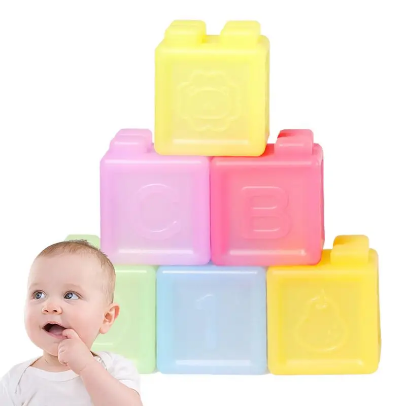 

Teething Stacking Blocks 6 Pcs Building Blocks Babies Gums Teether Food Grade Soft Silicone Cute Chew Toys Sensory Exploration