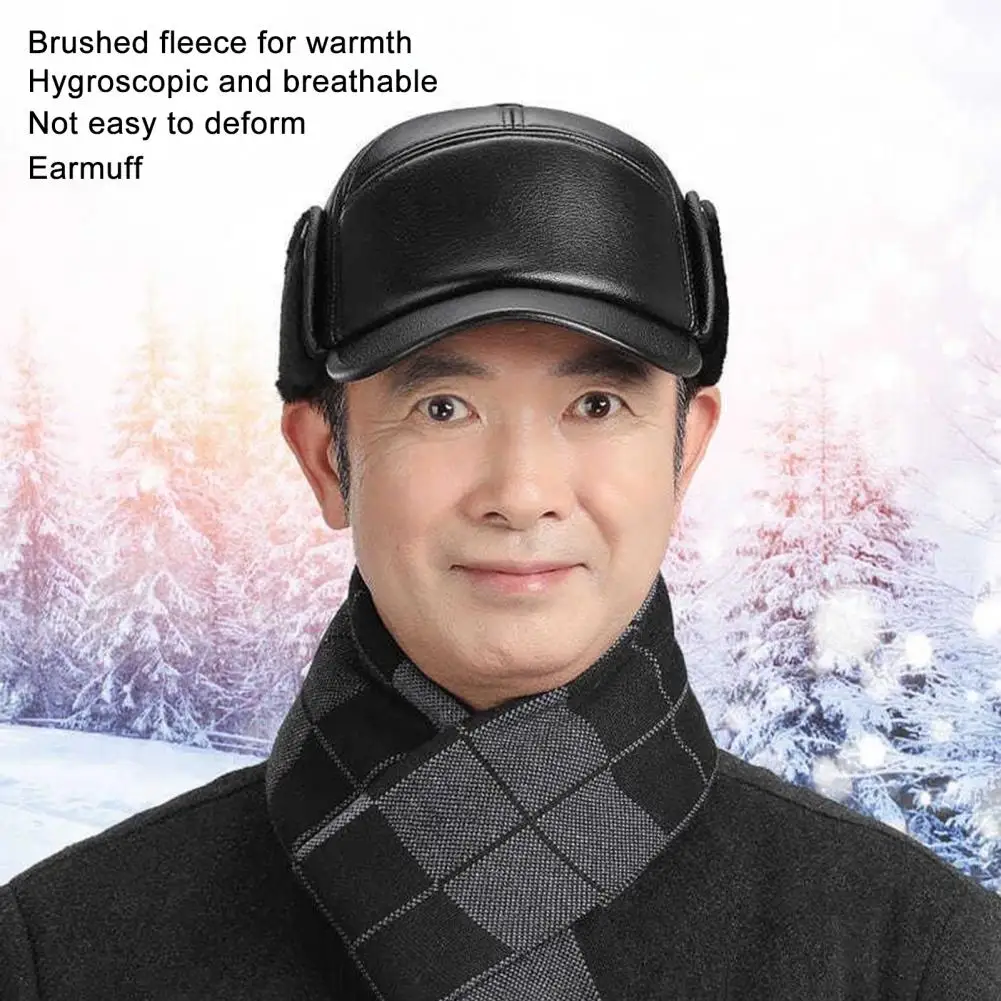 Winter Baseball Cap Casquette Snapback Foldable Earflaps Thicken Ear Protection Wide Brim Plush Father Winter Hat for Skiing