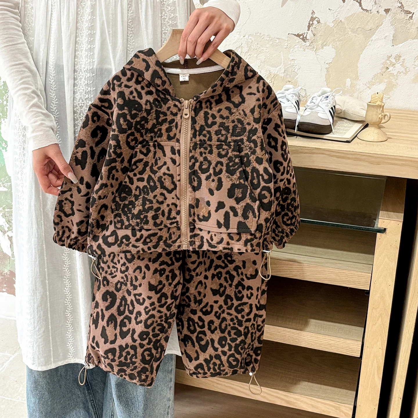 Faionable Leopard Print Children's Casual Outfit Set for Girls Baby Autumn Wear Two-Piece Set Korean Sle Loose Fit