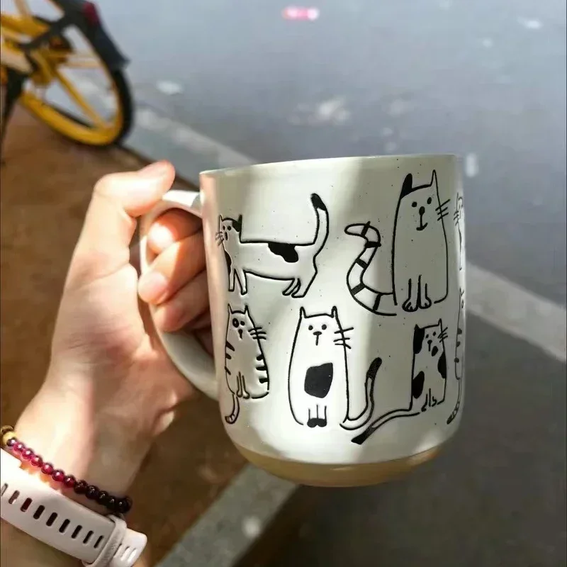 Creative Hand-painted Ceramic Mug Cartoon Large Capacity Office Home Breakfast Milk Coffee Cup High Temperature Resistant