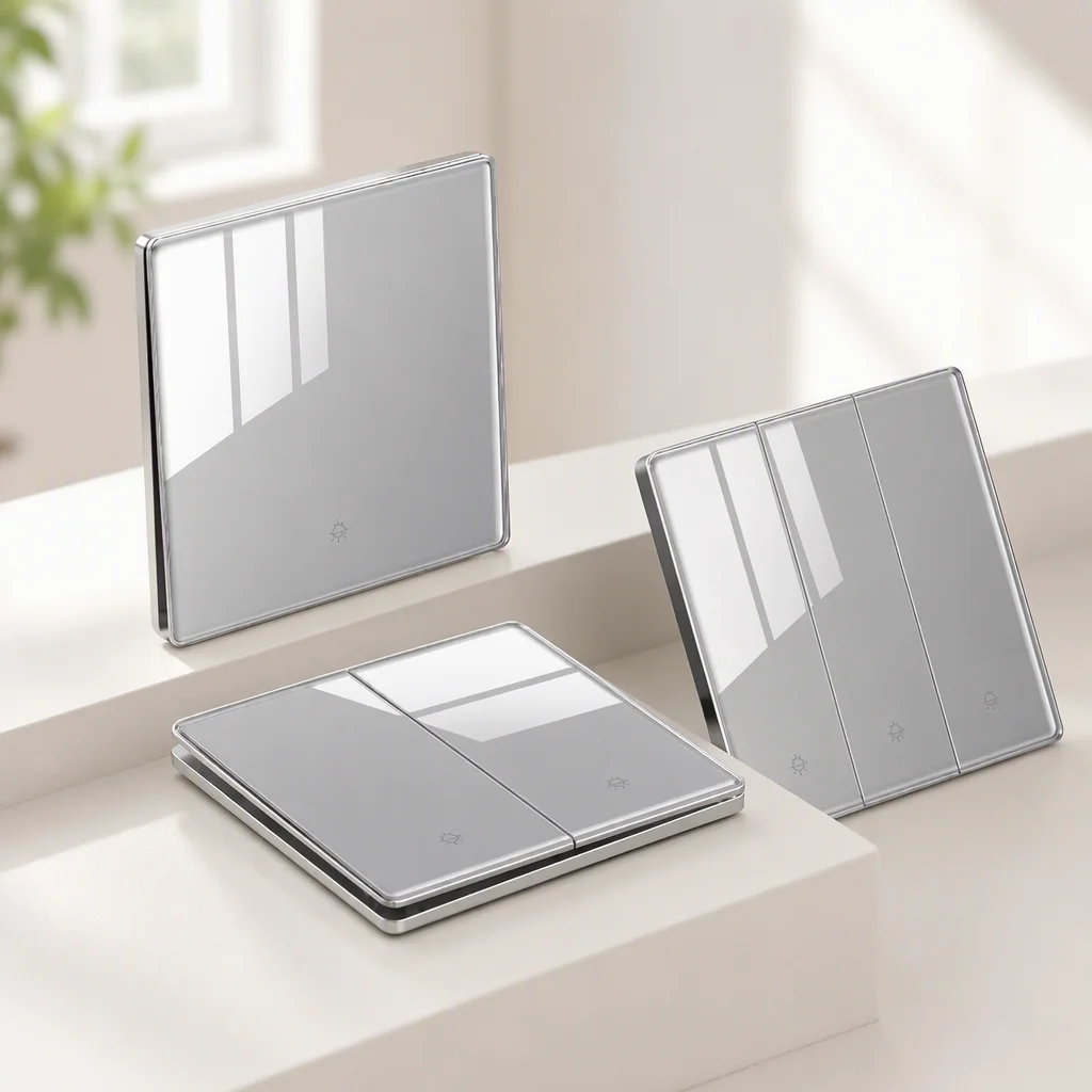 Wall Light Switch Ultra Thin Tempered Glass Frameless Rocker Switch Silver Panel For Home Living Room Decor