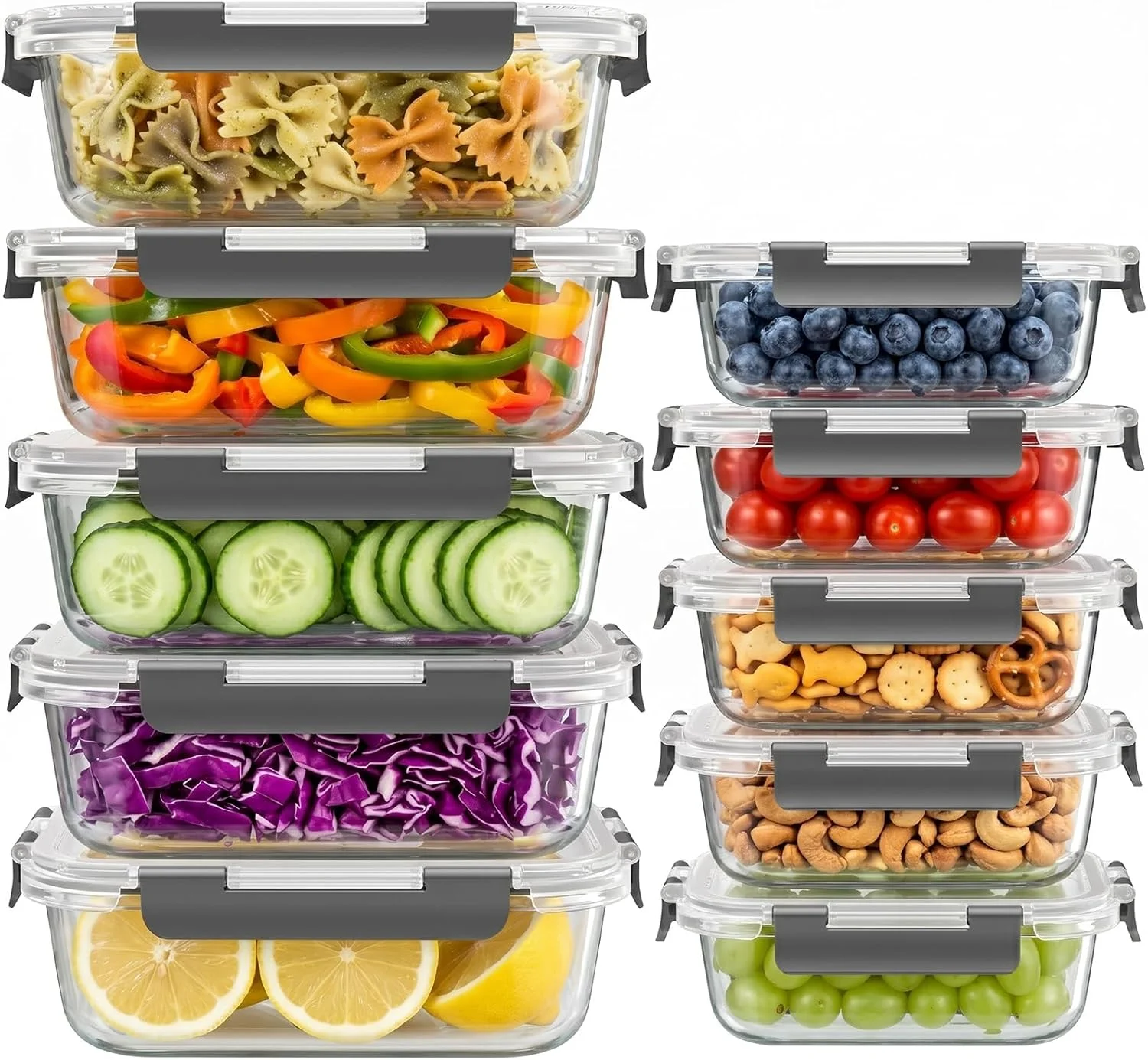 Meal Prep Kit - 10 наборов (20 штук) серых стеклянных