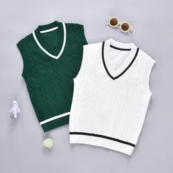 Kid Vest Sweater 2023 New Childrens Sweater Vest Autumn and Winter V-neck Pullover for Boys and Girls Preppy Style Casual Vest