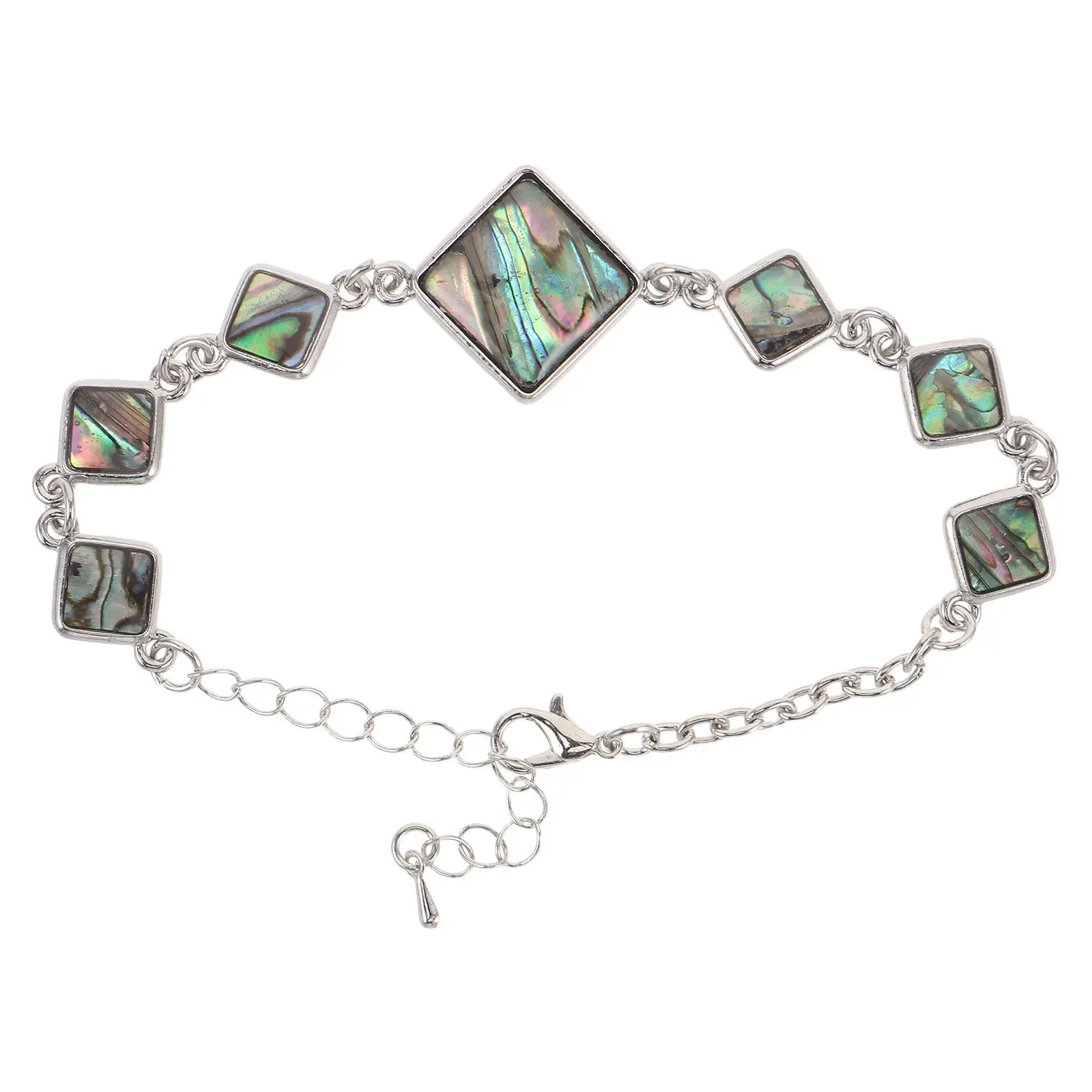 Rainbow Abalone Bracelet Geometric Rhombus Adjustable Shell Link Bangle Nature Inspired Coastal Jewelry Boho Cocktail Stacking