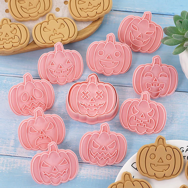 Halloween Cartoon Cookie Molds Set Pumpkin Wizard Plastic Cookie Cutter Frosting Cookie Stamps Baking Tools