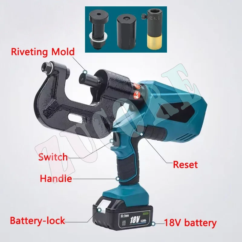 Máquina remachadora de conductos de aire hidráulicos eléctricos, brida eléctrica portátil con batería de litio/remachadora de hierro angular, máquina remachadora recargable EZ-M1