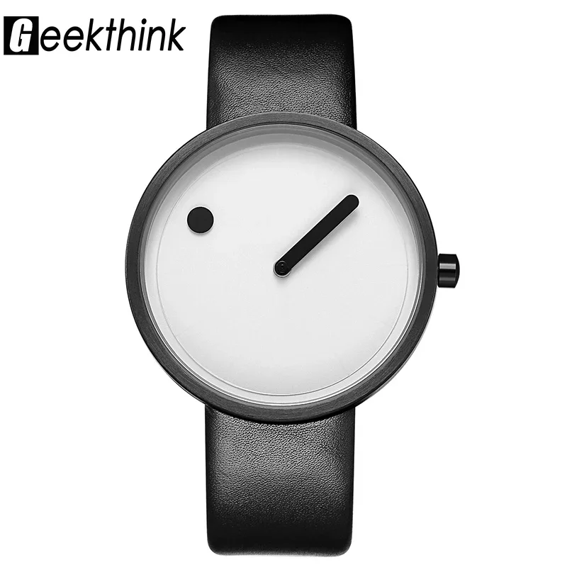 Geekthink-reloj de cuarzo con correa de cuero para hombre y mujer, accesorio de marca superior, creativo, de lujo, informal, de diseño Simple, a la