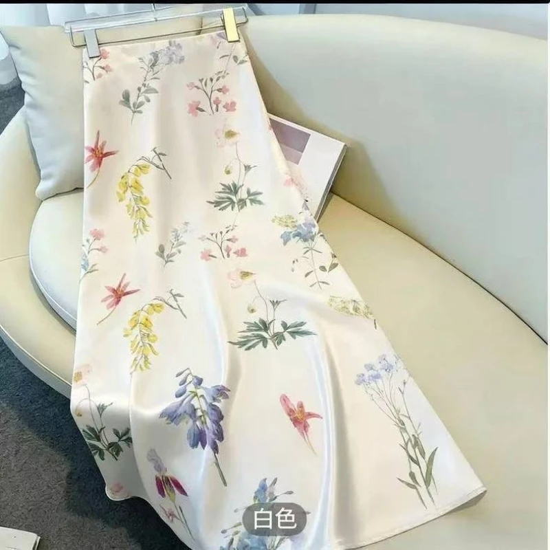 

Женская юбка-труба с высокой талией и цветочным принтом из искусственного шелка, весна 2026, модная летняя элегантная юбка-русалка для женщин