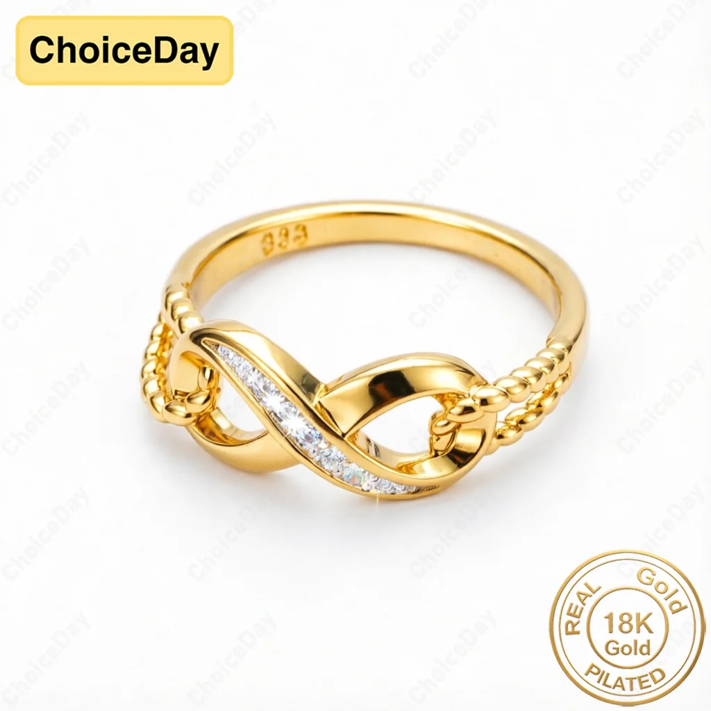 Charming 18K Gold Plated Exquisite Infinity Symbol Zircon Ring for Women - Stylish Wedding Party Gift Jewelry