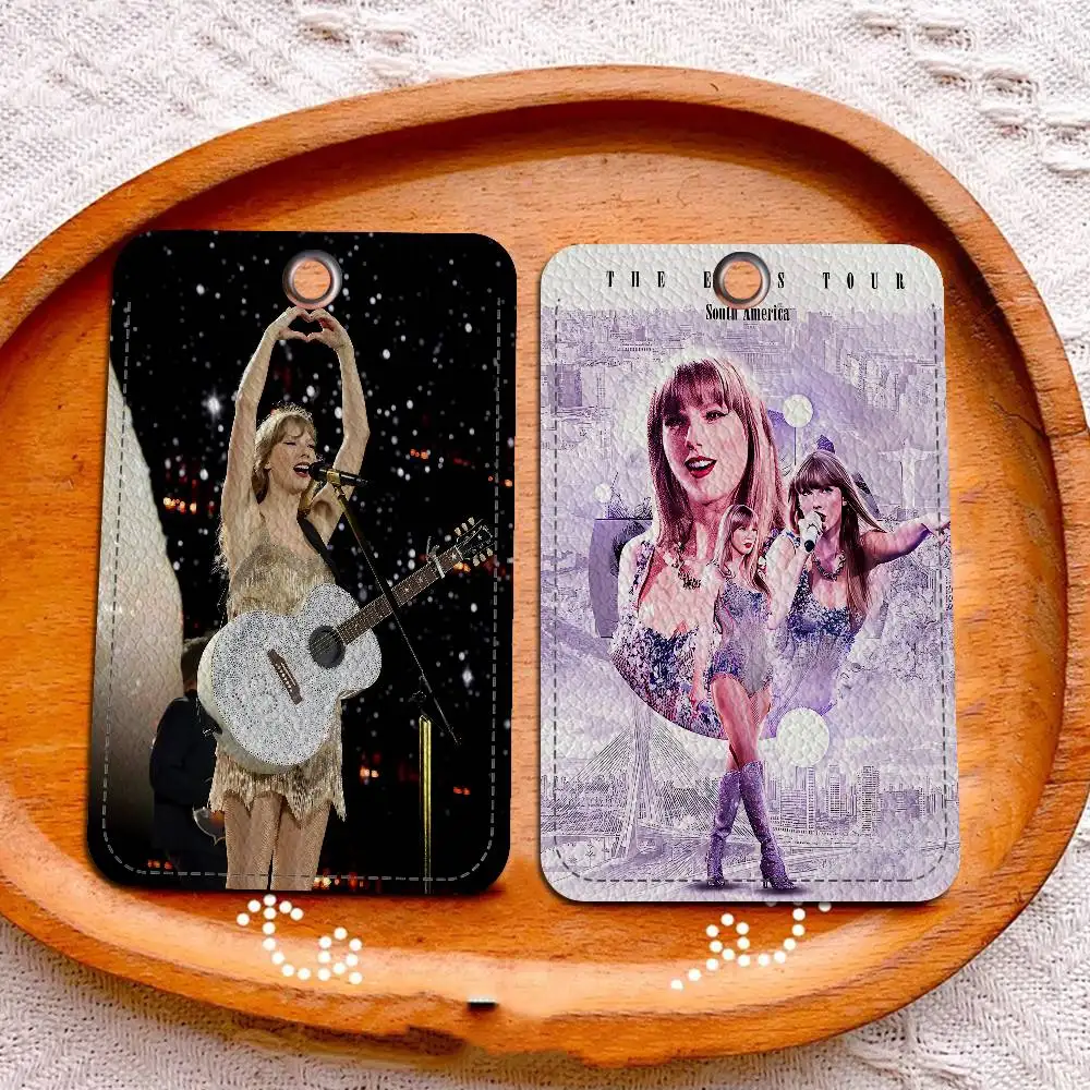 Hot Singer T-Taylor S-Swift 1Pc Access Card Case Leather Card Holder Keychain Key Ring Door Access Tags ID Card Case Keychain