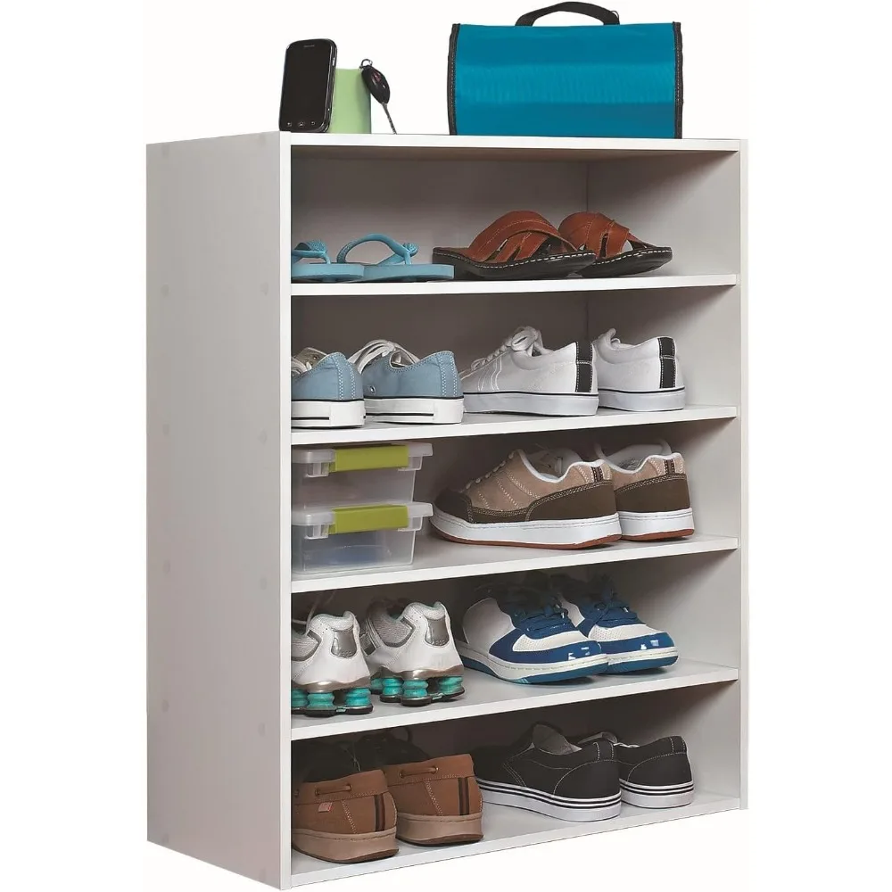 5-Shelf Stackable Shoe Organizer, White - Durable Laminate Storage Rack for Home