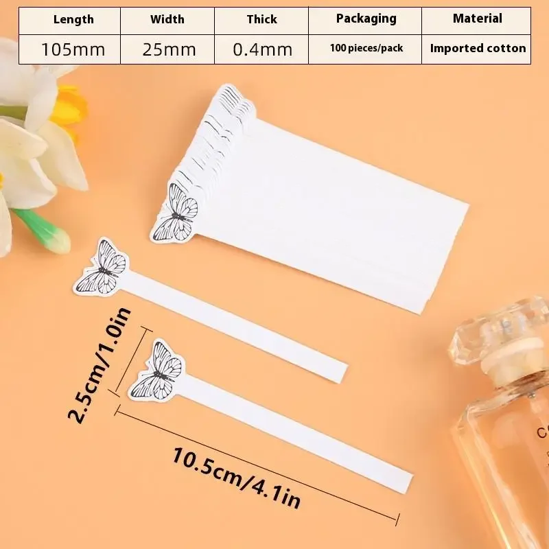 Strisce di carta per test di oli essenziali di profumo di fragranza per aromaterapia, test creativo a forma di farfalla da 100 pezzi