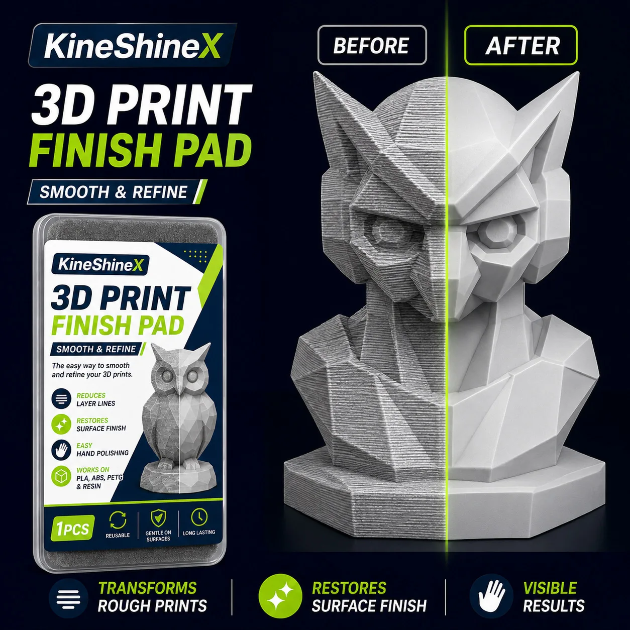 3D-Druck-Finish-Pad, wiederverwendbarer Polierschwamm für PLA-, ABS-, PETG-Harzmodelle, Werkzeug zur Oberflächenglättung für Schichtlinien und Propeller. – Detail 3