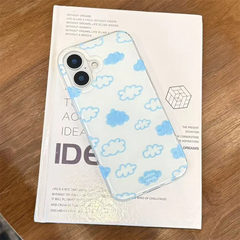 حافظة هاتف كورية لطيفة باللون الأزرق لهاتف آيفون 17 برو 15 14 16 برو ماكس مع حامل حافظات كرتونية واقية مضادة للصدمات لهاتف Gi