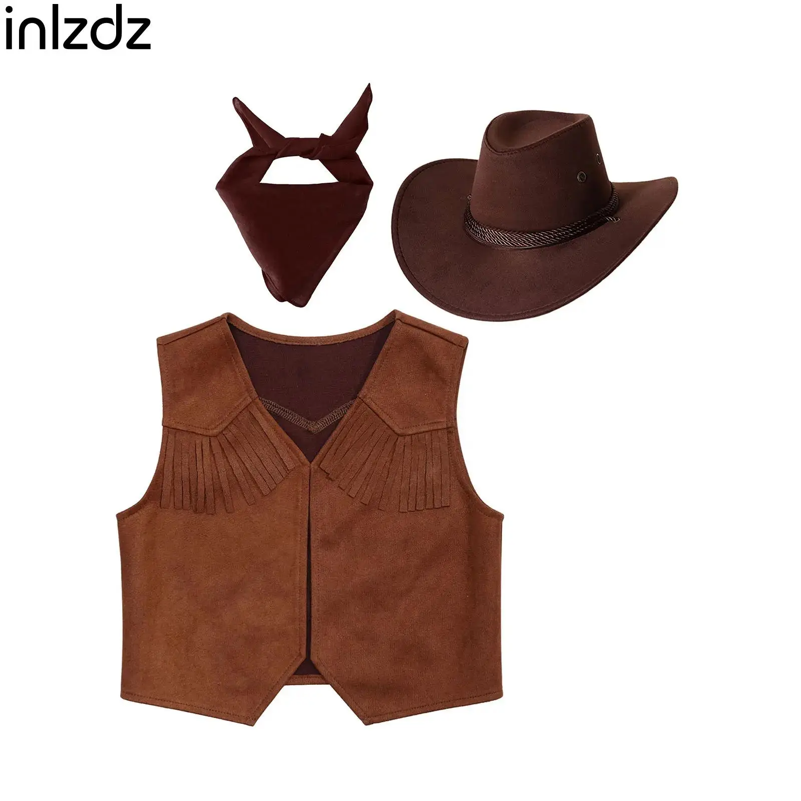 

Kids Boys Cowboy Cowgirl Cosplay Costume Brown Cow Boy Outfits Birthday Party Halloween Carnival Cosplay Performance Fancy Dress