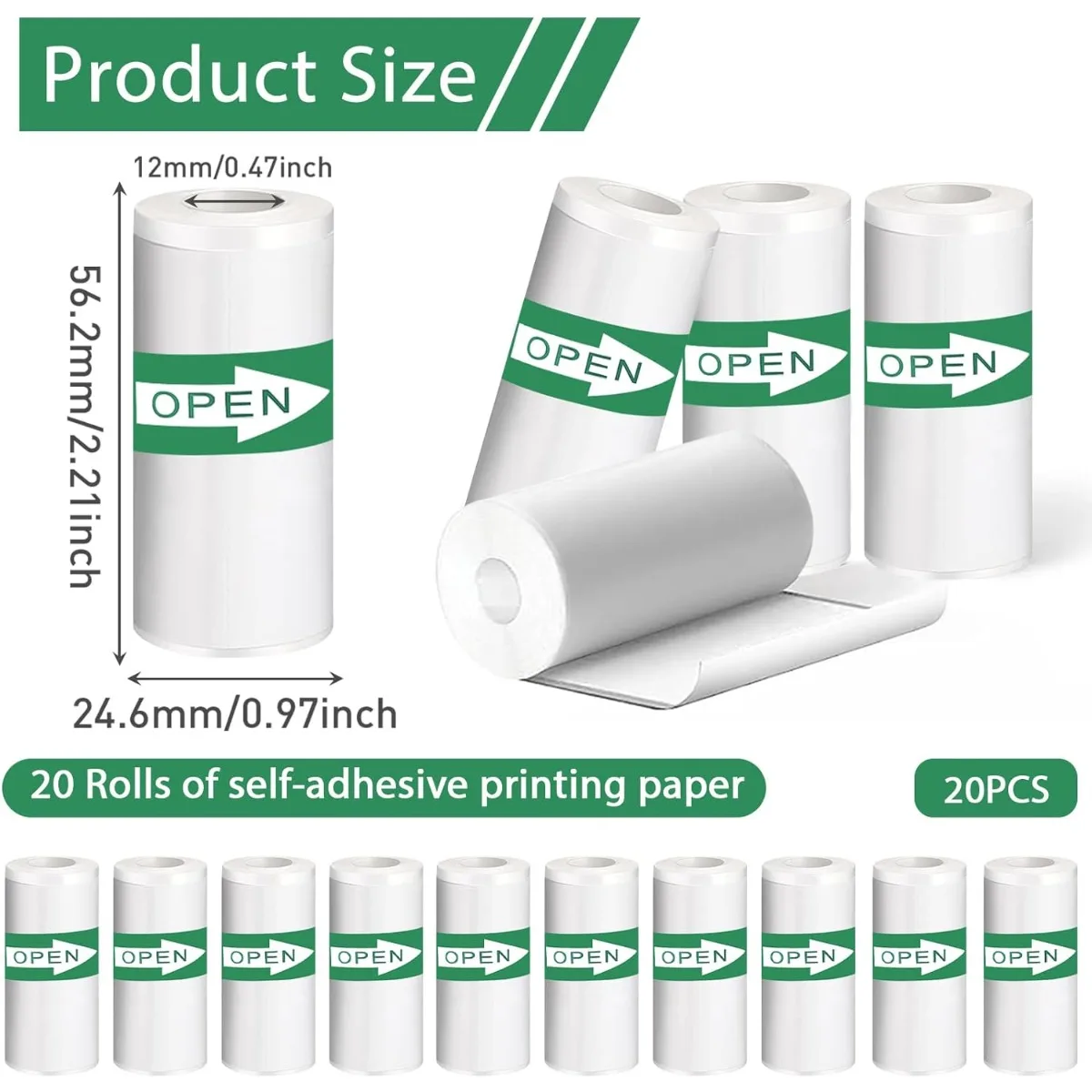 20PCS Mini Printer Paper Thermal Sticker Paper Self-adhesive Printer Paper Photo Printer Labels For Photos Notes 5.7 x 2.5cm