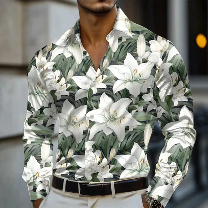 Camicia da uomo Camicia con bottoni a maniche lunghe moda casual con stampa floreale 3D Camicia con patta autunno primavera estate vacanza