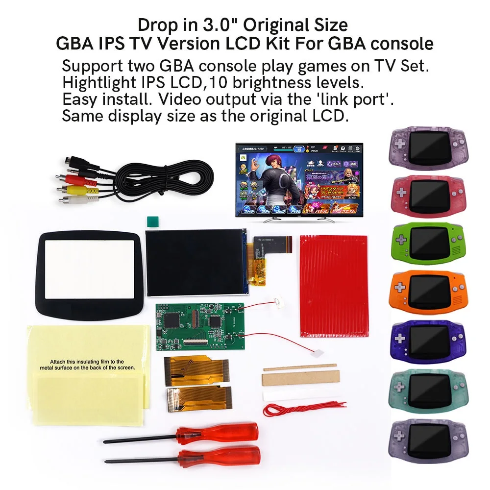 

Easy Install Drop In GBA 3.0" Original Size IPS LCD GBA TV OUT For Gameboy ADVANCE GBA TV Version No Need to Cuting Shell