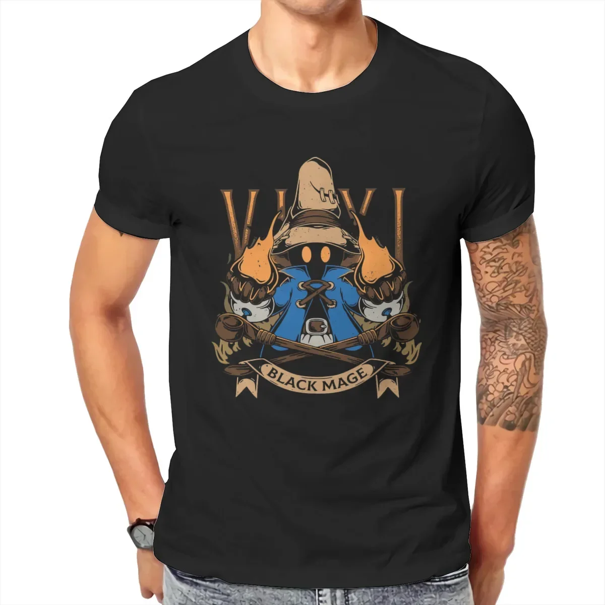 Final Fantasy Cid Game Newest TShirt for Men Vivi Black Mage Round Neck Basic T Shirt Gift Chocobo Clothes Streetwear Crewneck