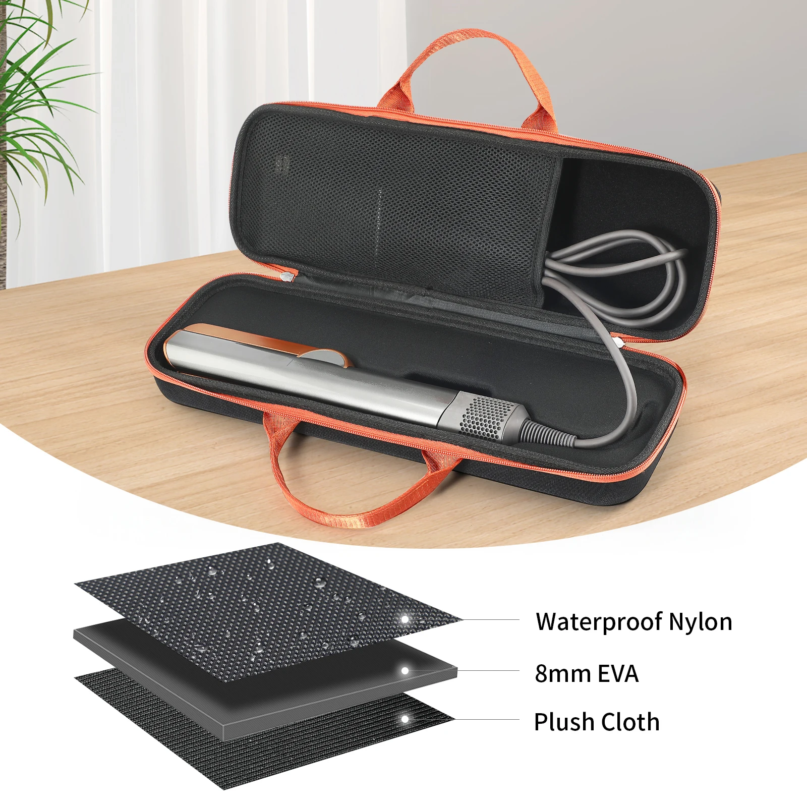 Portable Carry Case with Mesh Bag Protective Case EVA Hard Storage Bag for Dyson Airstrait HT01/Corrale HS03 Hair Straightener