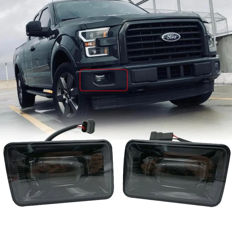 1pair For Ford F-150 2015-2018 Rectangle Fog Lights 6000K Hi/Lo beam replacement clear lens Project Led Fog Lights