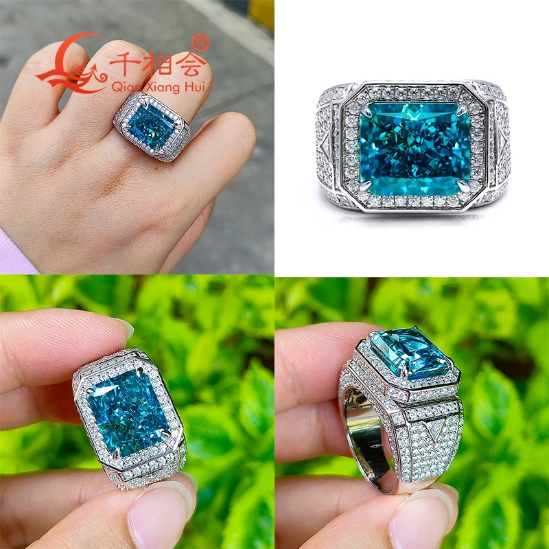 Imagem -06 - Paraíba Moissanite 925 Anel de Prata Esterlina para Homens e Mulheres Malha Cubic Zirconia Pedra Meia Banda Gem Jóias Presente 10x 12 mm