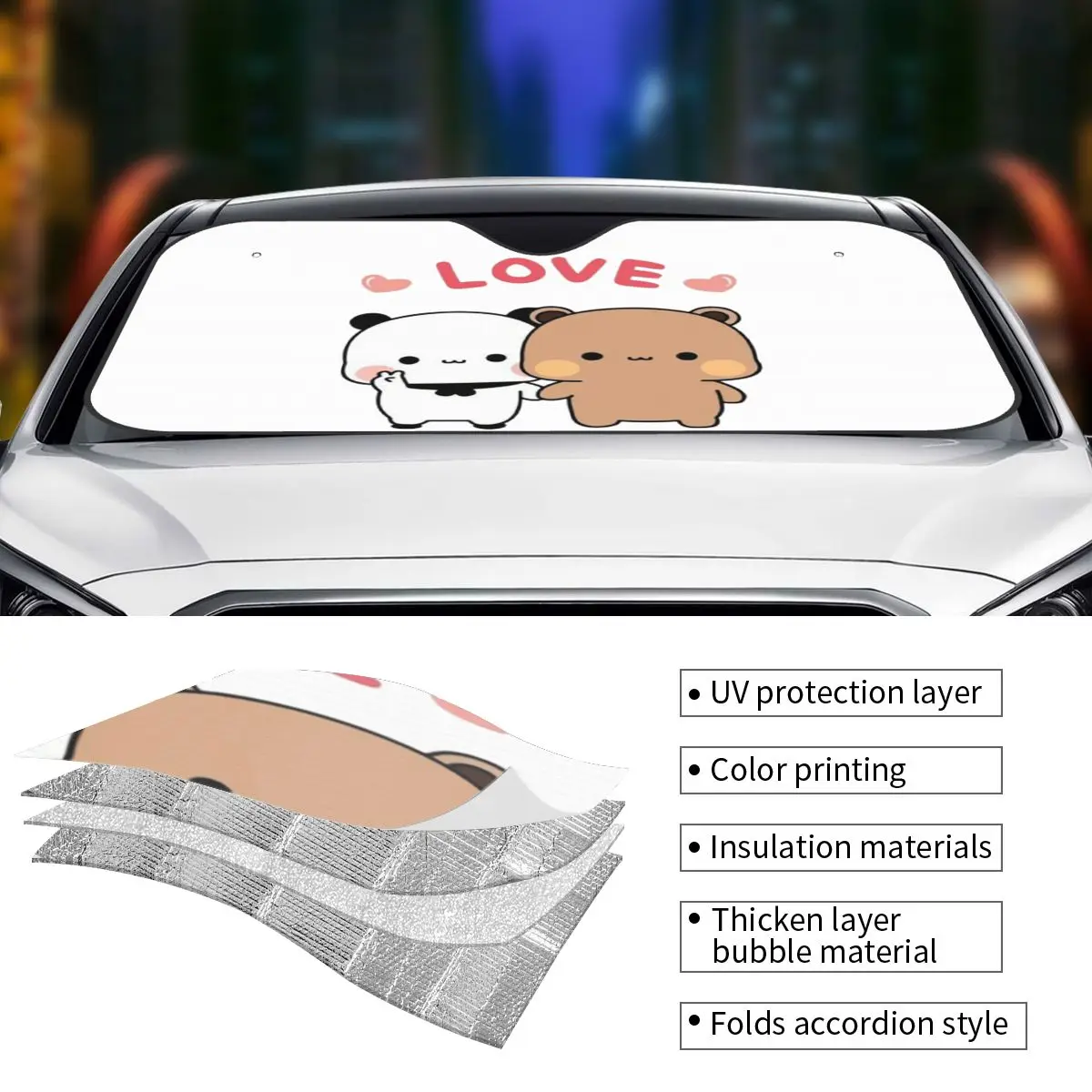 Bear And Panda Bubu Dudu Balloon Sunshade Windscreen Car Front Windshield Window Sun Visor Accessories Covers view 4
